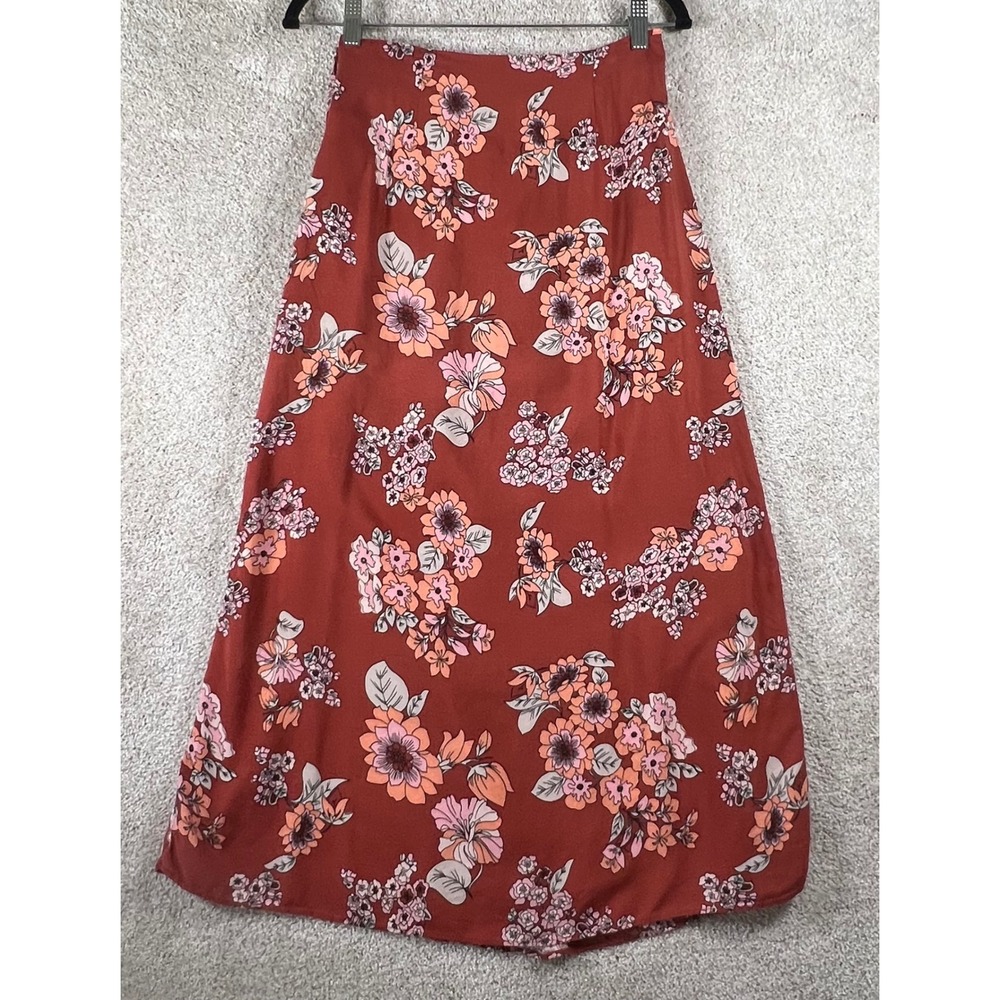 Free People Sunray Sarong Floral Faux Wrap Midi Skirt Rust Orange Womens 2 - Picture 10 of 11